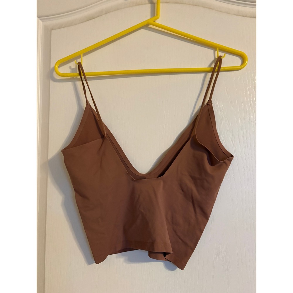 Intimately Free People Ali V-Neck Cami Brown Seamless Cropped Tank Top M/L - Picture 2 of 3